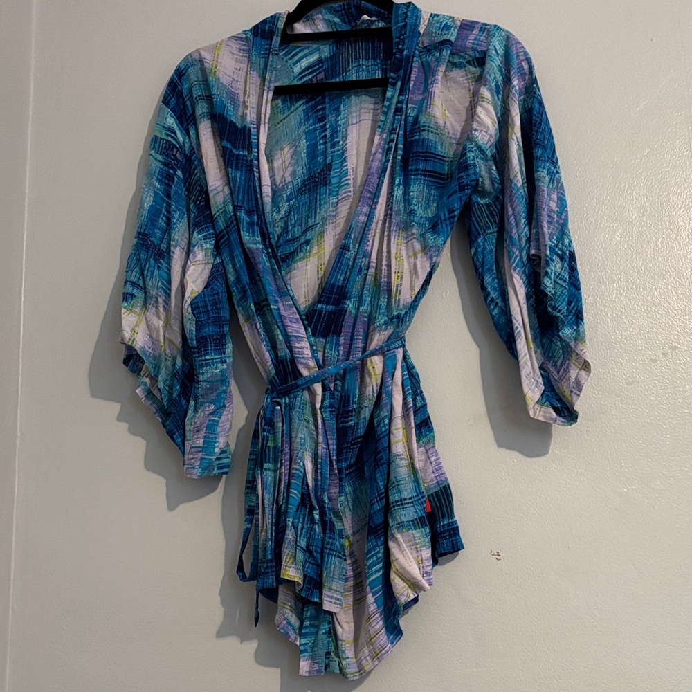Blue and White Patterned Wrap Dress